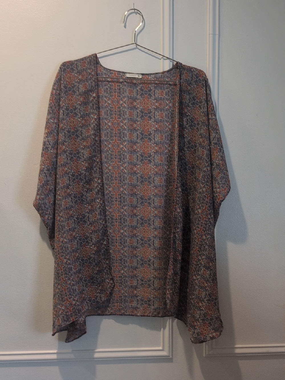 Soprano Open-Front Poncho Cardigan - Rust and Navy